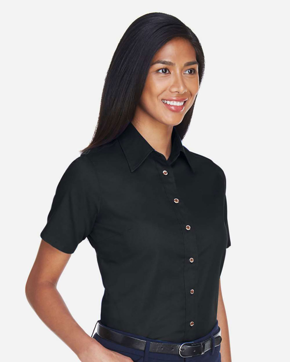 Harriton M500SW Women's Easy Blend� Short Sleeve Twill Dress Shirt with�Stain-Release view 3