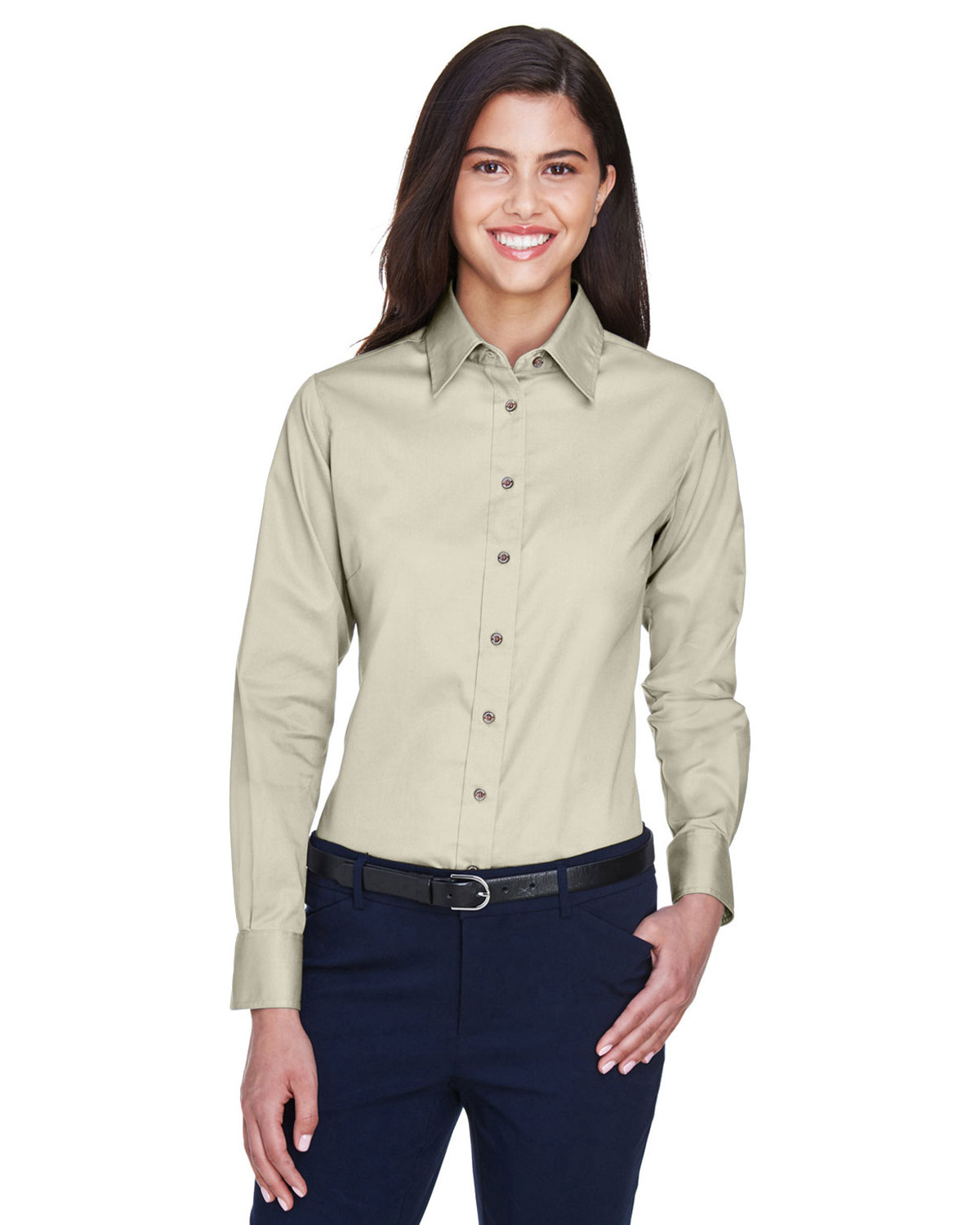 Harriton M500W Women Easy Blend Long-Sleeve Twill Shirt With Stain ...