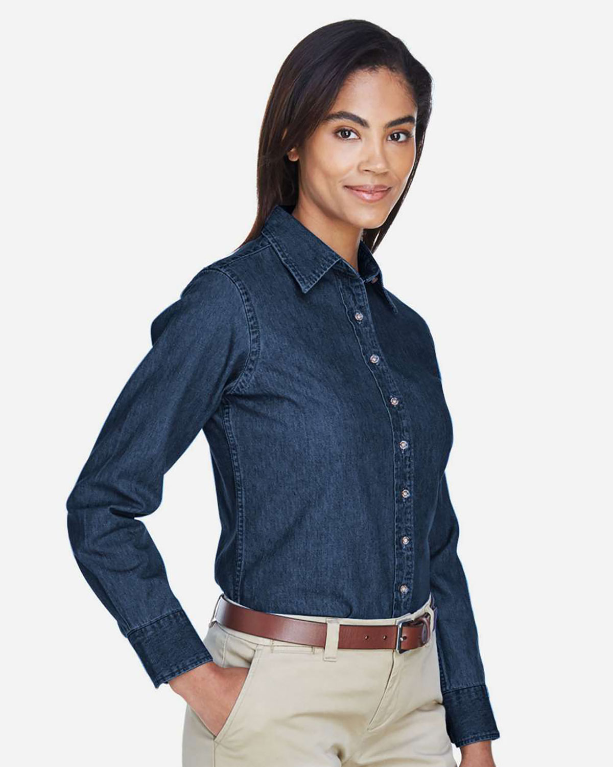 Harriton M550W Women's Denim Shirt view 3