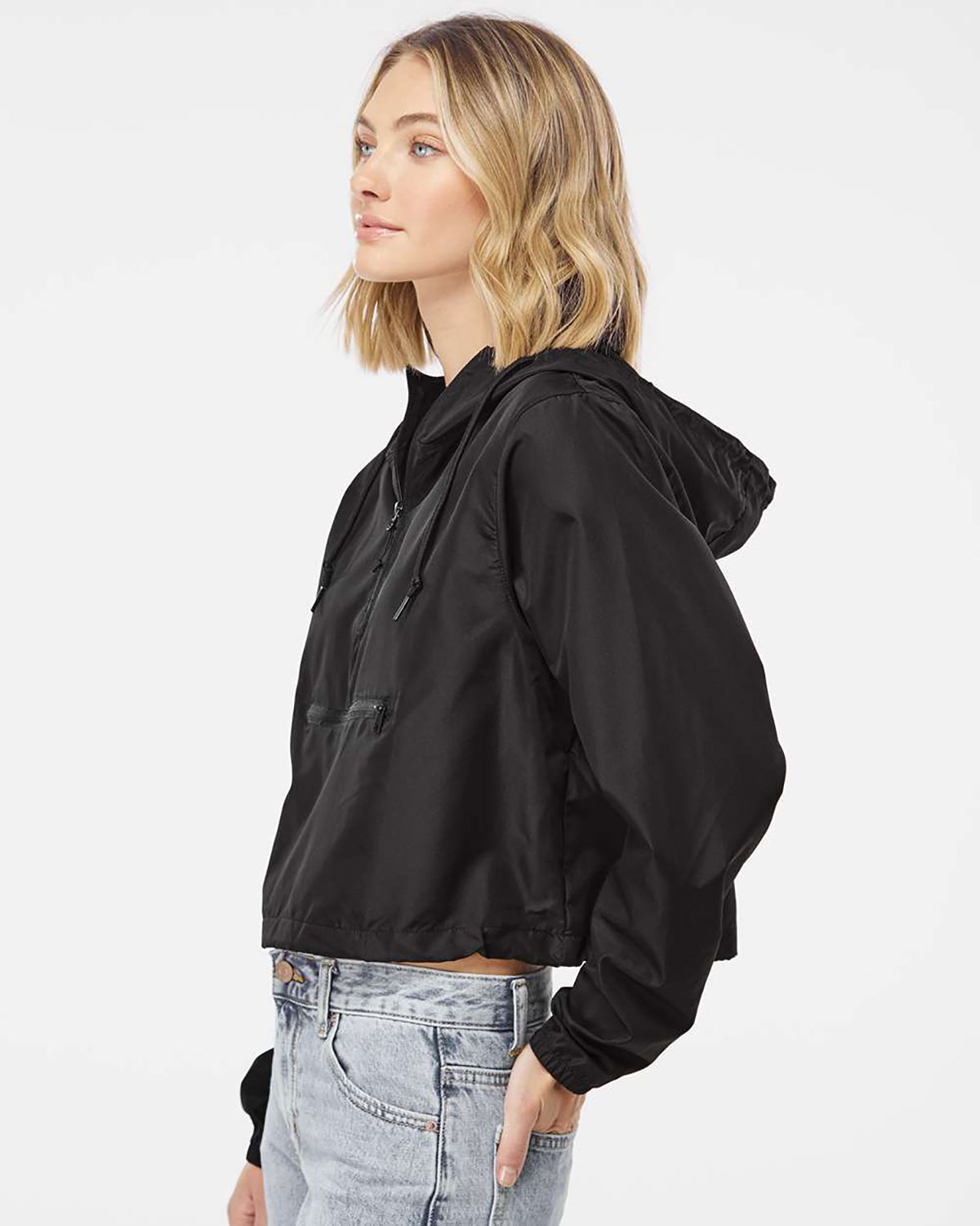 Independent Trading Co. EXP64CRP Women's Lightweight Quarter-Zip Pullover Crop Windbreaker view 3