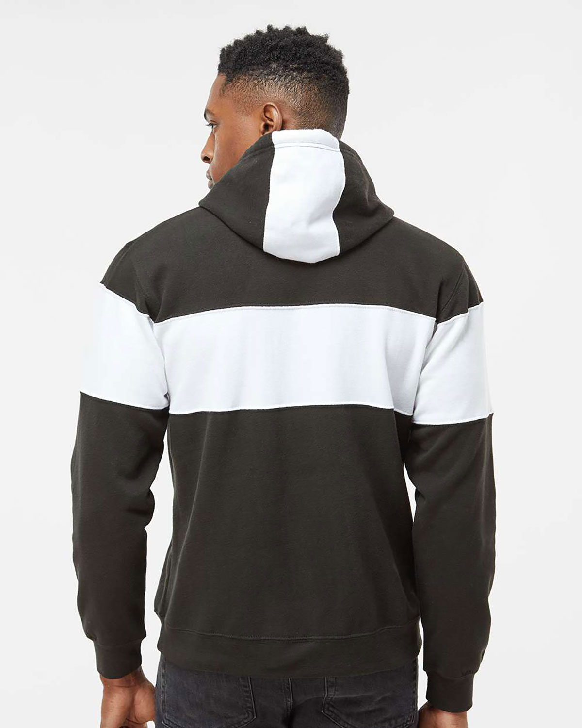 J. America 8644 Men's Varsity Fleece Colorblocked Hooded Sweatshirt view 2