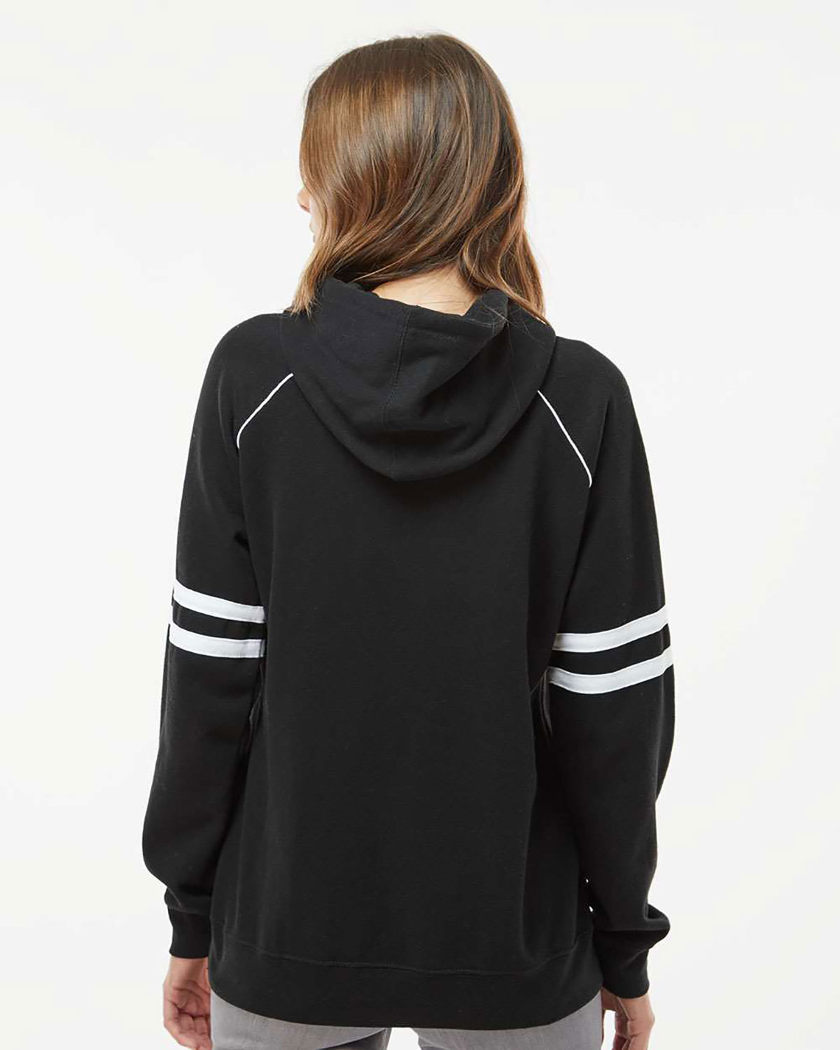 J. America 8645 Women's Varsity Fleece Piped Hooded Sweatshirt view 2