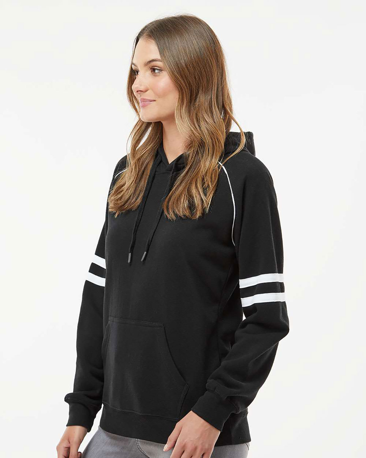 J. America 8645 Women's Varsity Fleece Piped Hooded Sweatshirt view 3