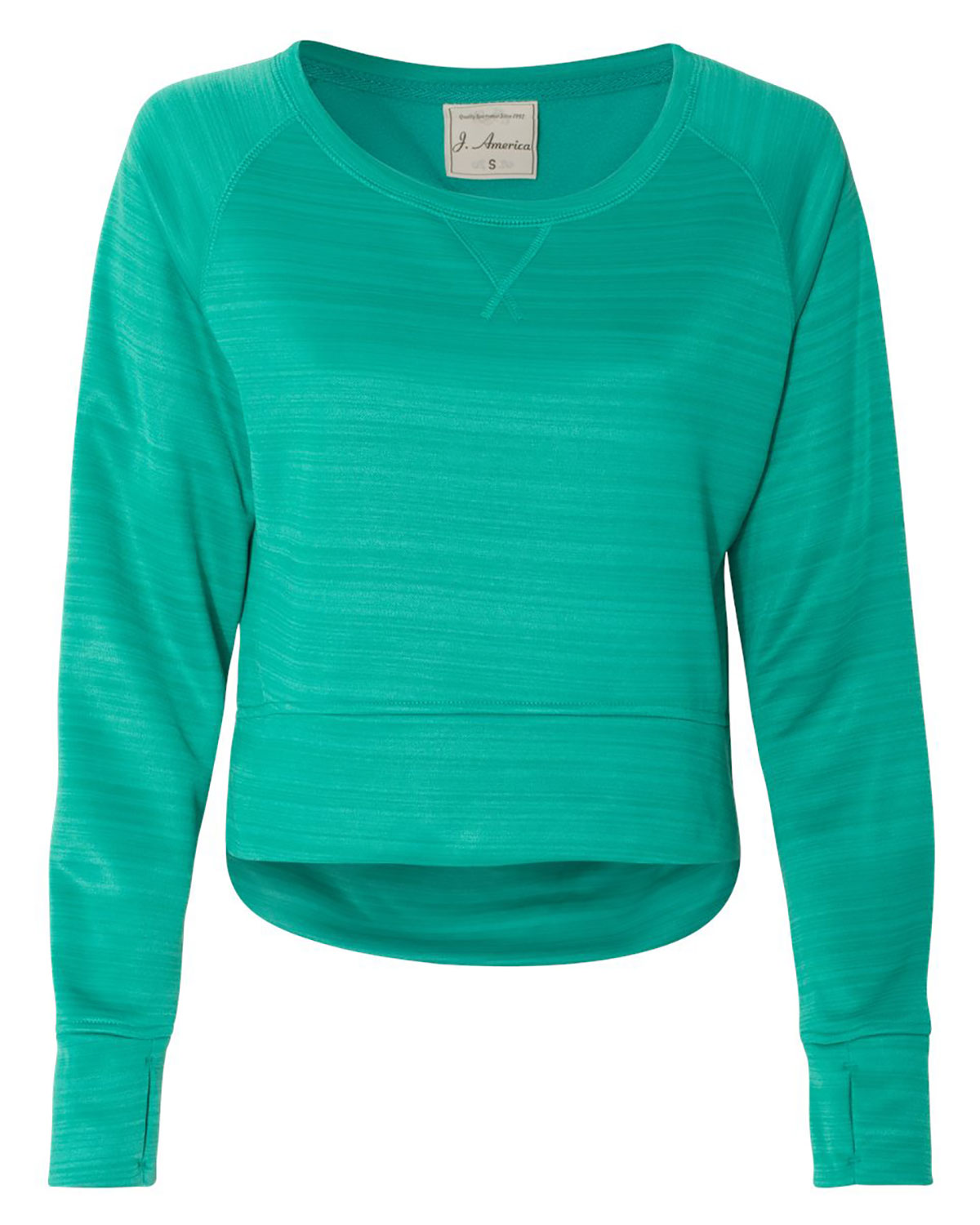 J. America 8663 Women's Odyssey Striped Performance Fleece Hi-Low Crewneck Sweatshirt