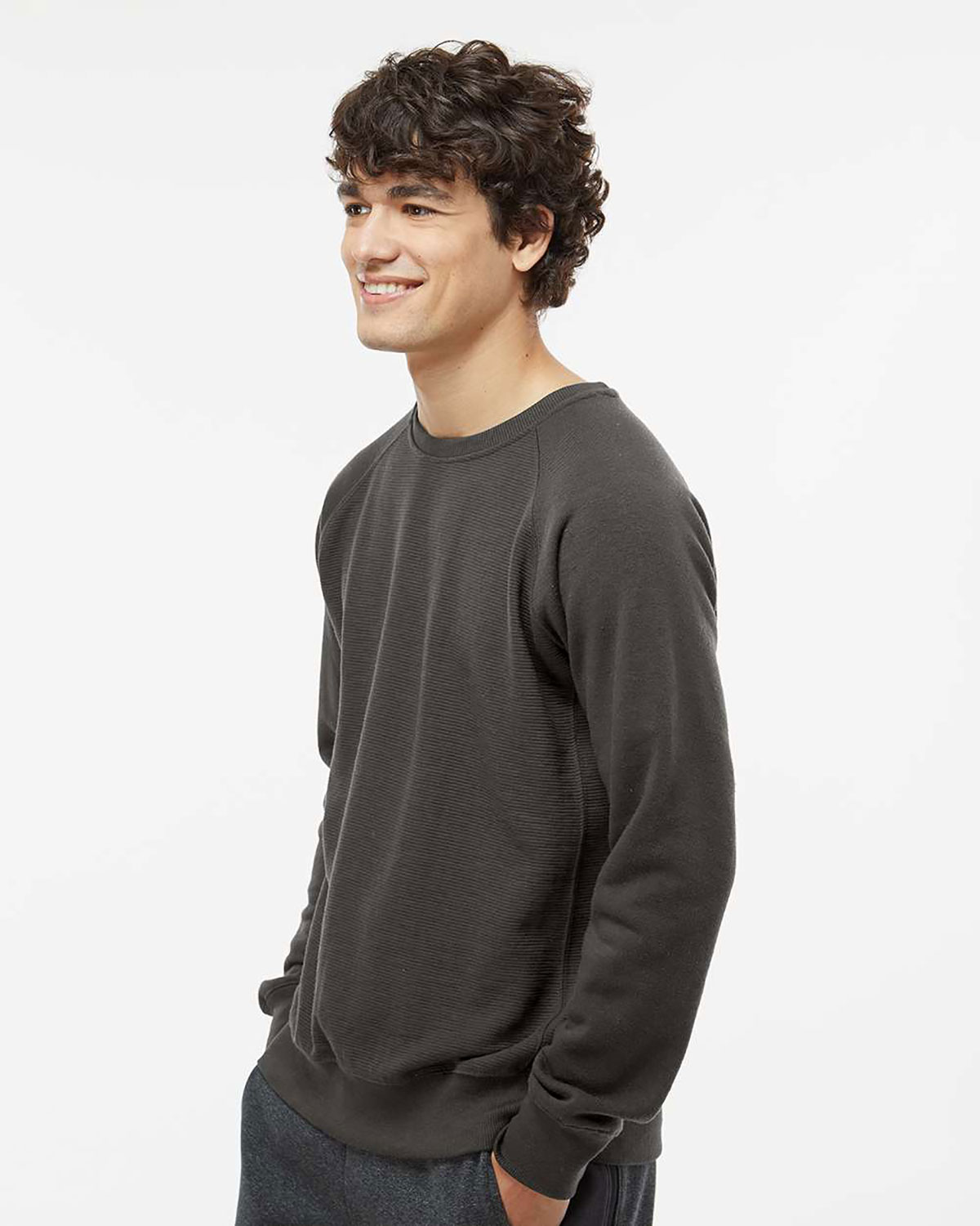 J. America 8707 Men's Ripple Fleece Raglan Crewneck Sweatshirt view 3