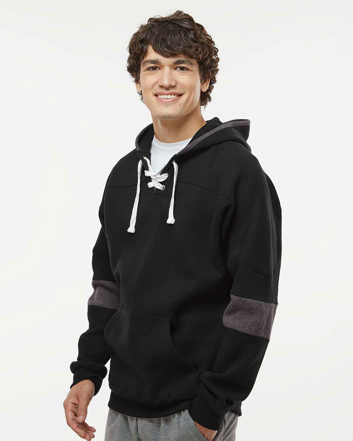 J. America 8832 Men's Sport Lace Colorblocked Fleece Hooded Sweatshirt view 3
