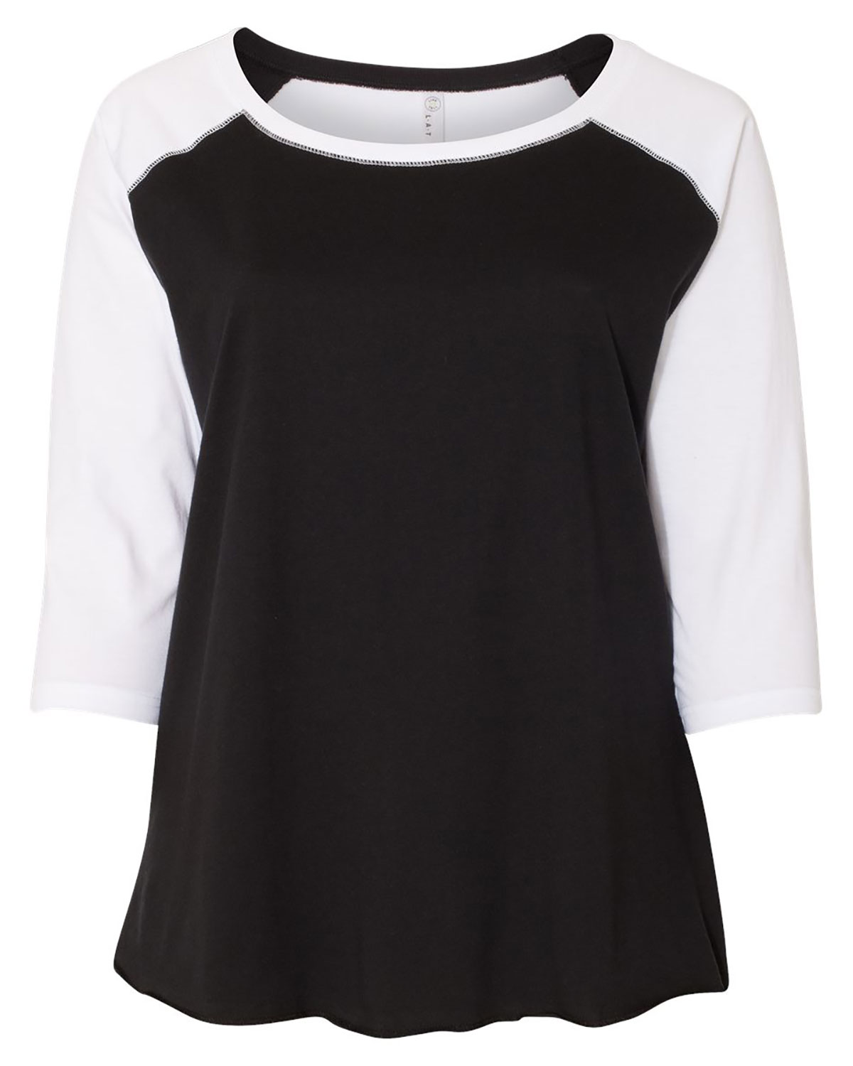 LAT 3830 Women's Curvy Collection Baseball Three-Quarter Sleeve Tee