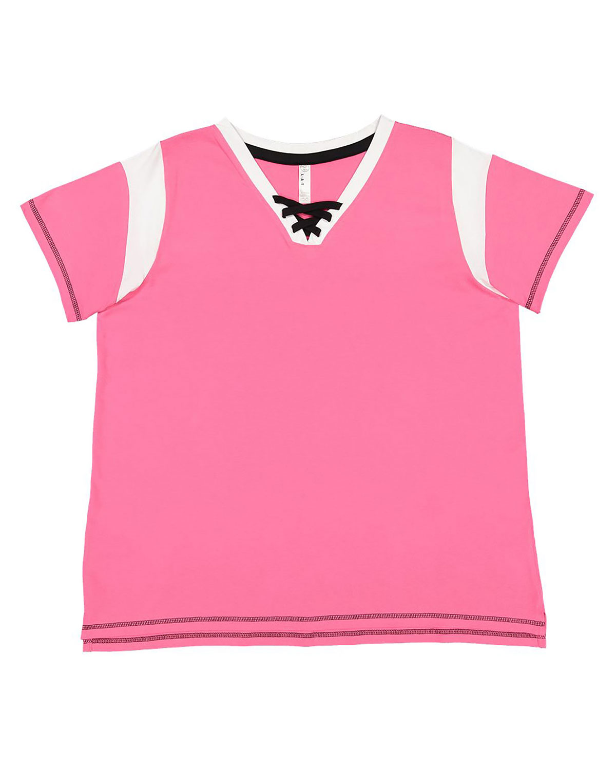 LAT 3833 Women's Curvy Lace Up Fine Jersey Tee