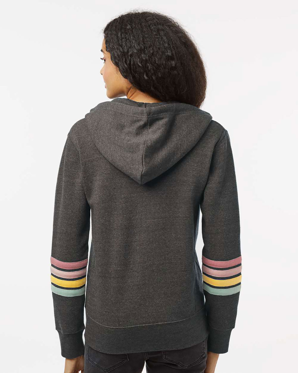 MV Sport W22732 Women's Striped Sleeves Full-Zip Hooded Sweatshirt view 2