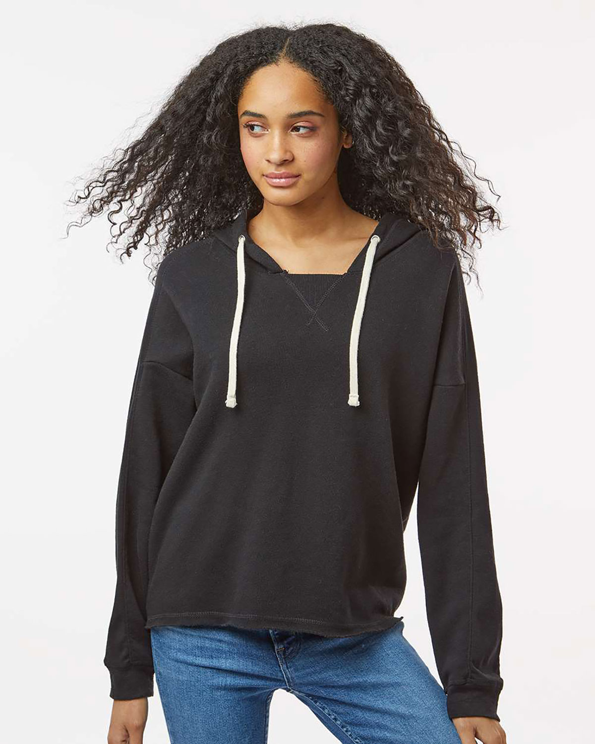 MV Sport W23101 Women's Angel Fleece Crop Hooded Sweatshirt
