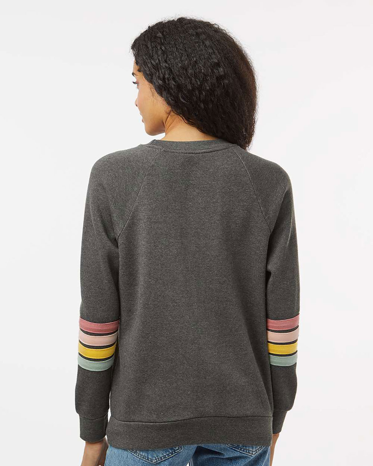 MV Sport W23152 Women's Striped Sleeves Crewneck Sweatshirt view 2