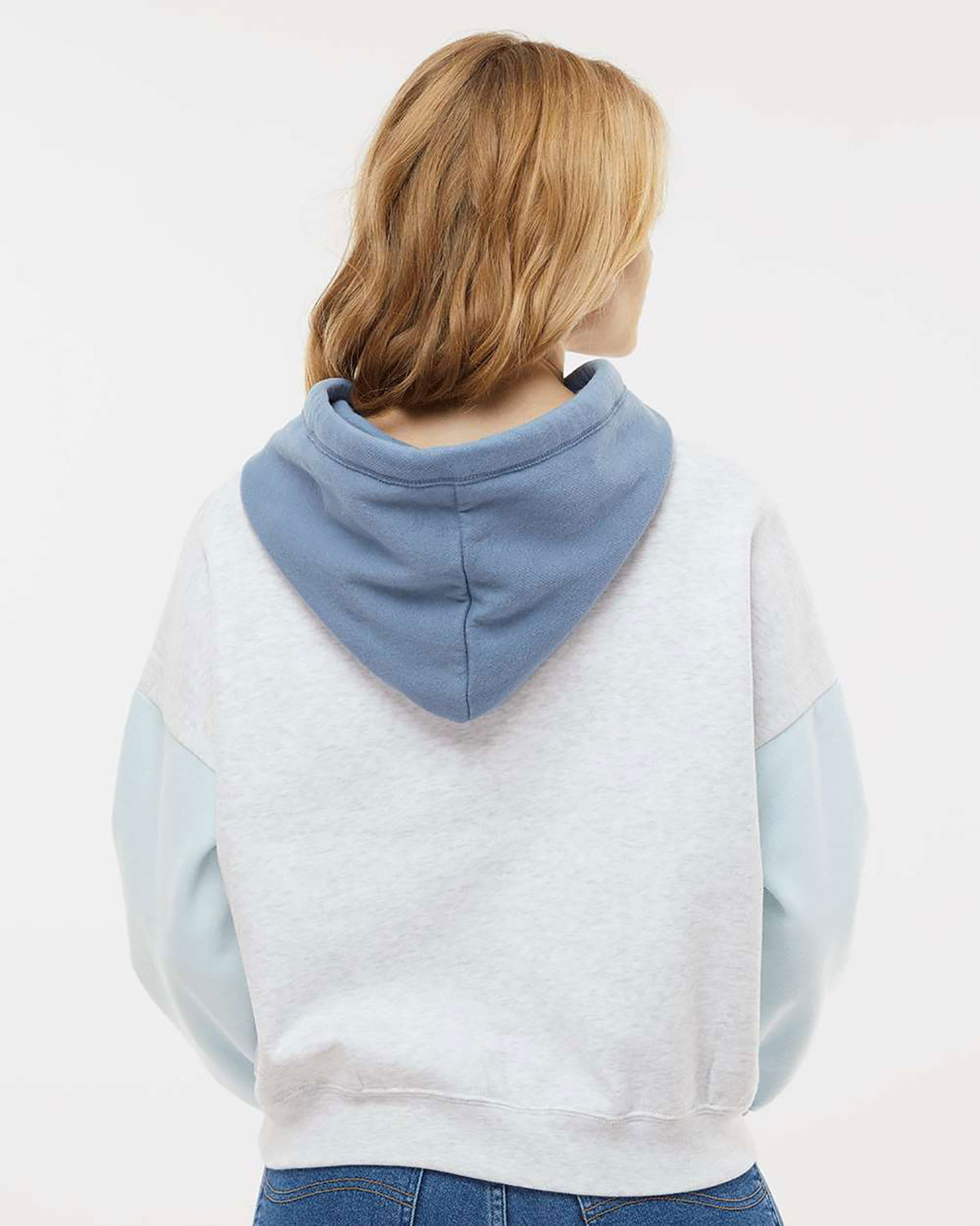 MV Sport W23716 Women's Sueded Fleece Colorblocked Crop Hooded Sweatshirt view 2