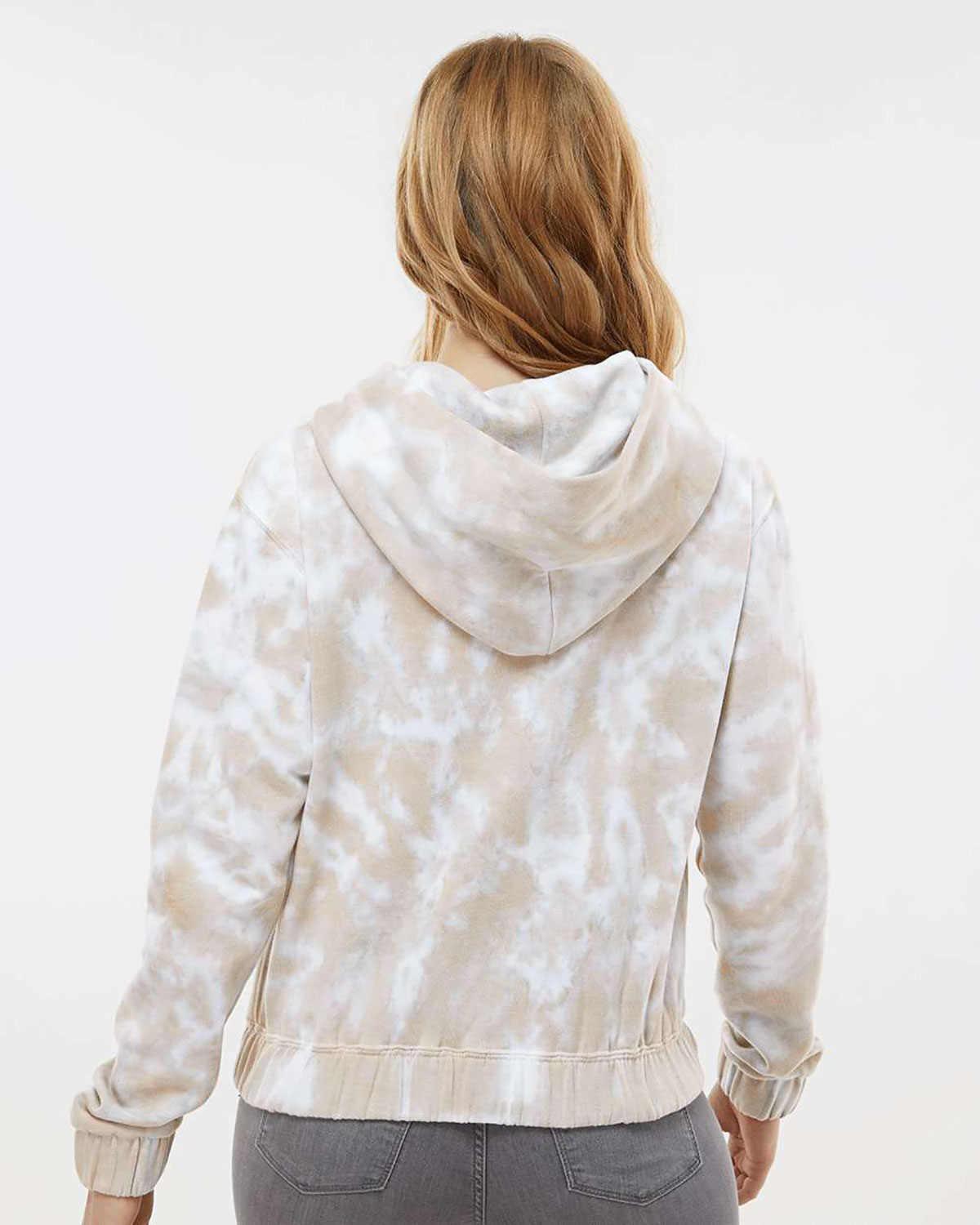 MV Sport W23718 Women's Sueded Fleece Tie-Dyed Crop Hooded Sweatshirt view 2