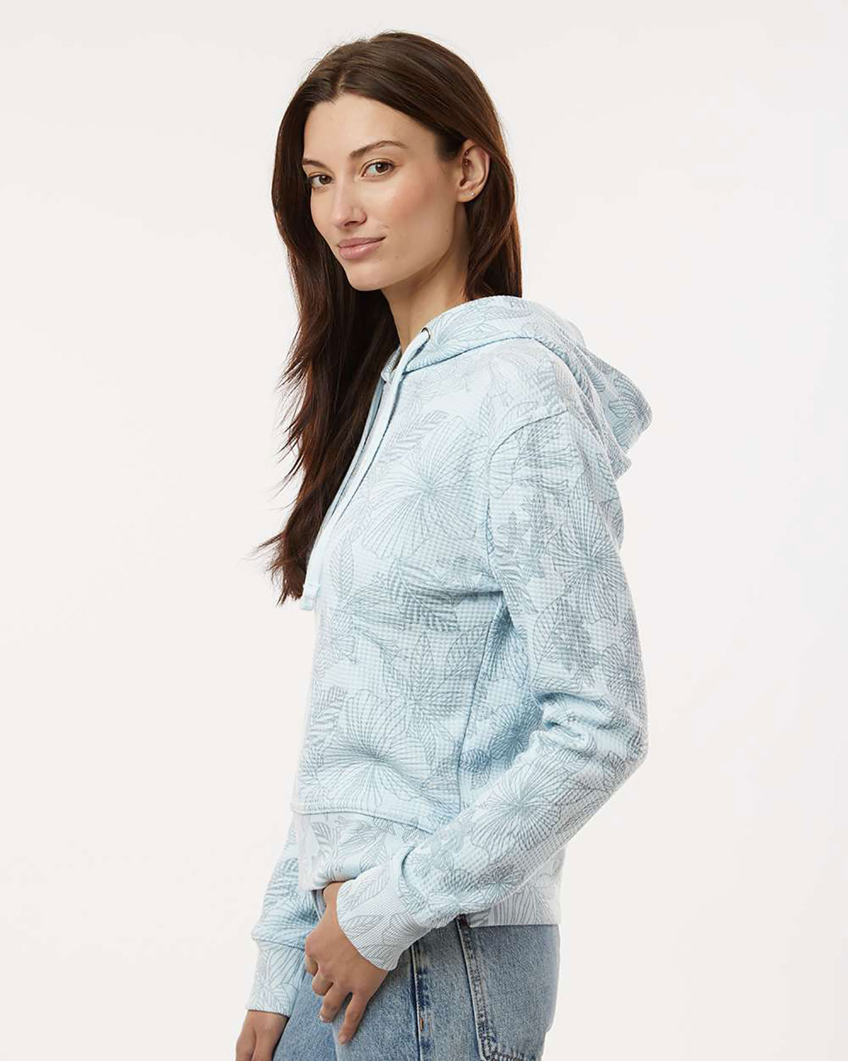 MV Sport W24105 Women's Maddie Floral Print Hooded Sweatshirt view 3
