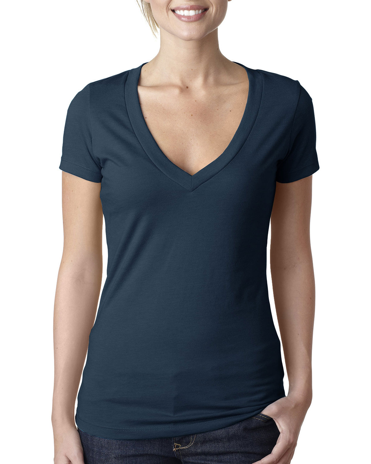 Next Level Apparel 6640 Women�s CVC Deep V-Neck T-Shirt