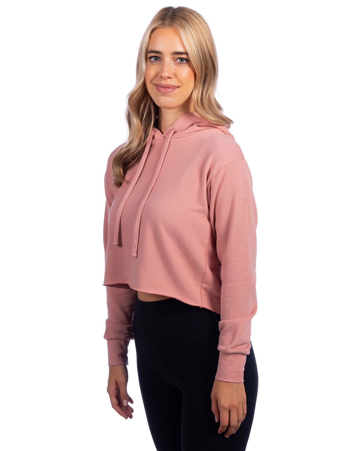 Next Level Apparel 9384 Women's Laguna Sueded Raw Edge Crop Hoodie Sweatshirt view 3