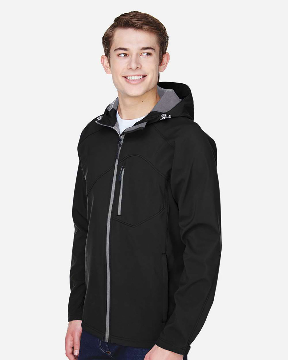 North End 88166 Men's Prospect Two-Layer Fleece Bonded Soft Shell Hooded Jacket view 3
