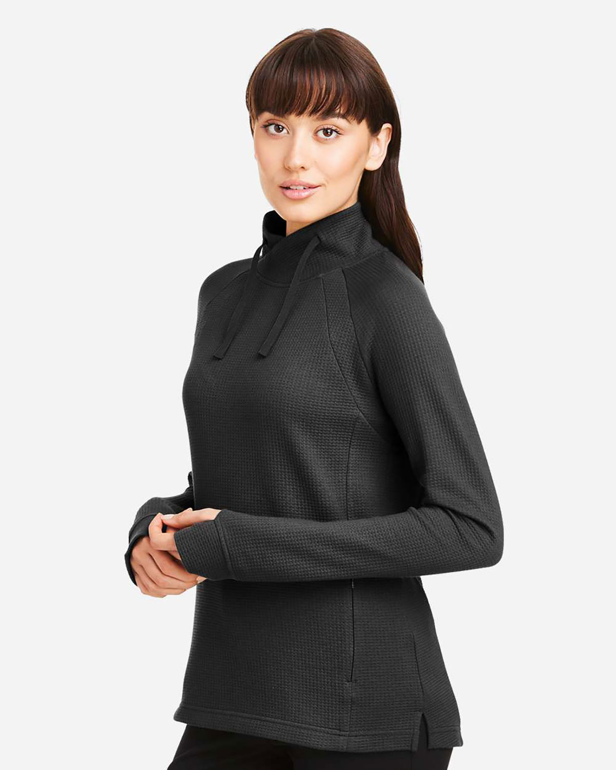 North End NE200W Women's Rhythm Waffle Cross-Neck Pullover view 3