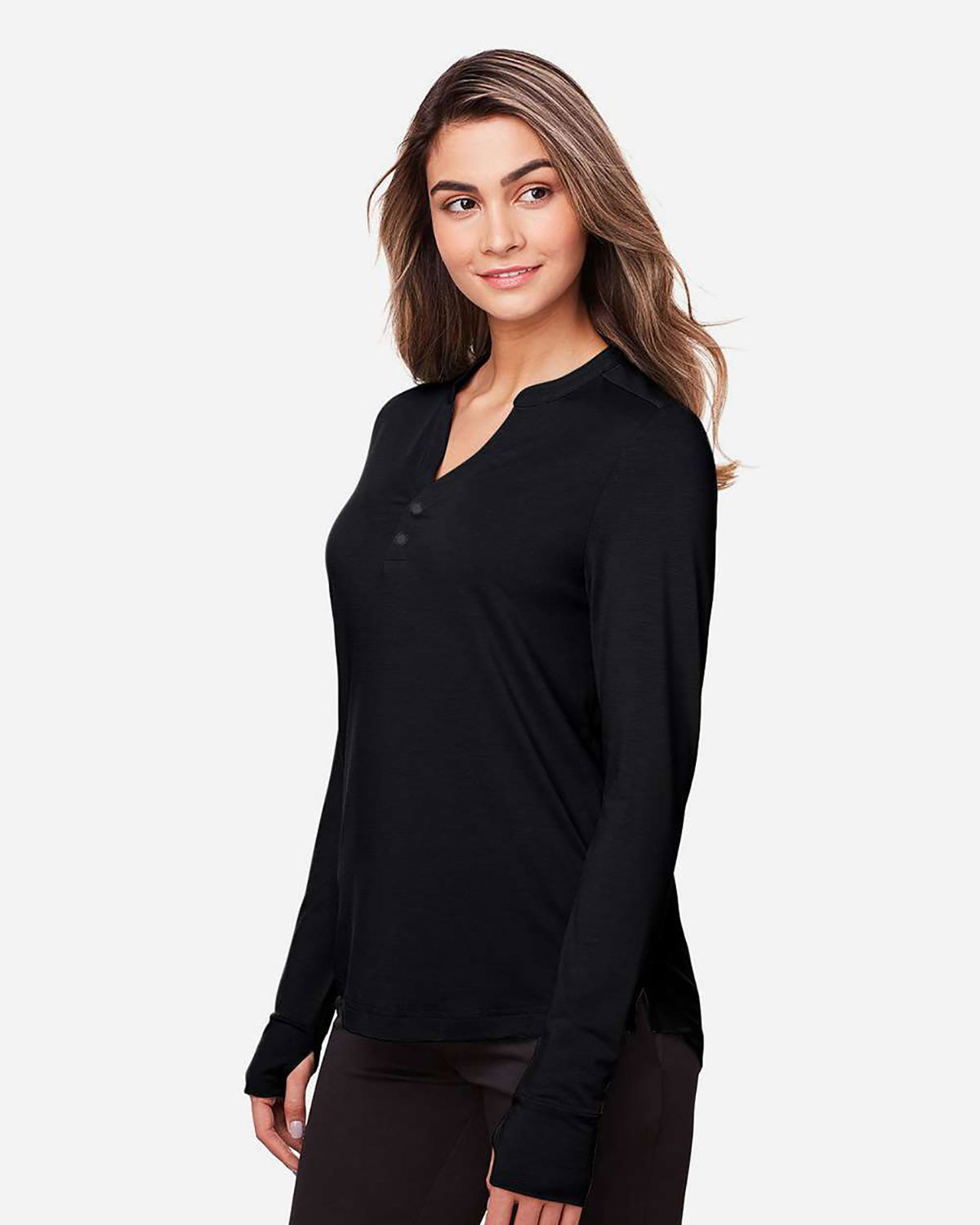 North End NE400W Women's JAQ Stretch Performance V-Neck Snap Pullover view 3