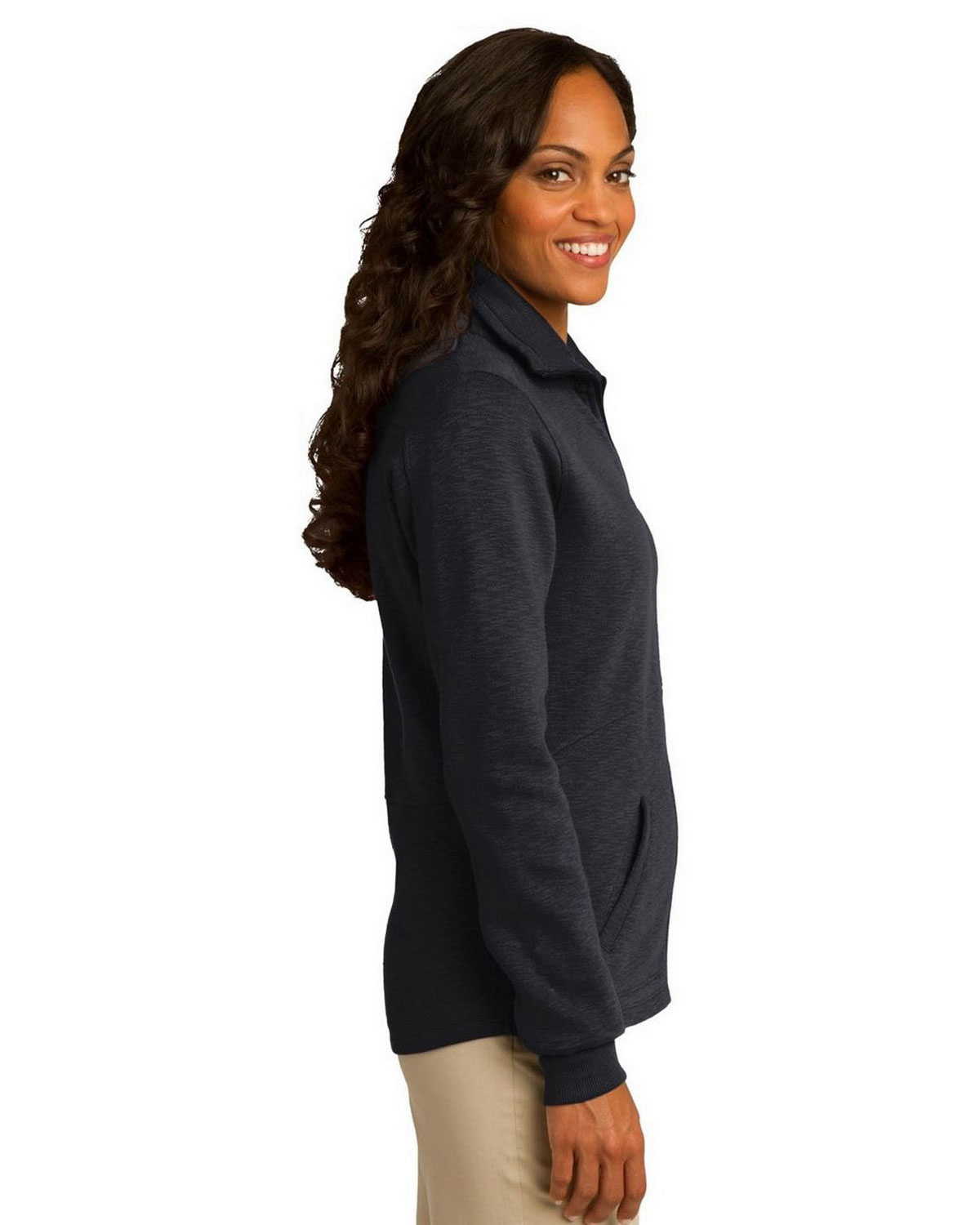 Port Authority L293 Women's Slub Fleece Full-Zip Jacket view 3