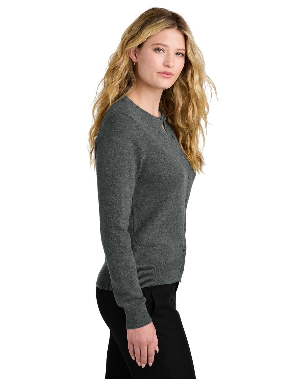 Port Authority LSW2870 Women's Easy Care Crewneck Cardigan Sweater view 3