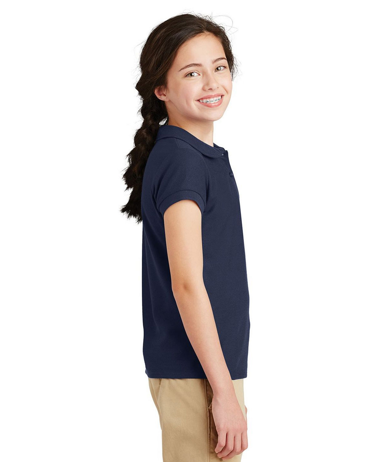 Port Authority YG503 Girls Silk Touch Peter Pan Collar Polo view 3