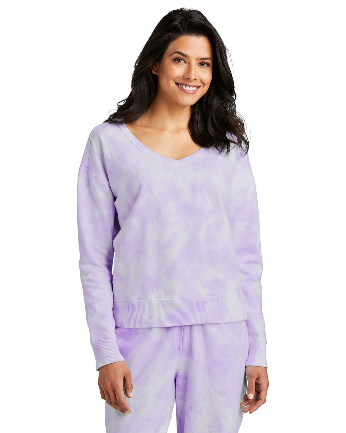 Port & Company LPC140V Women's Beach Wash Cloud Tie-Dye V-Neck Sweatshirt