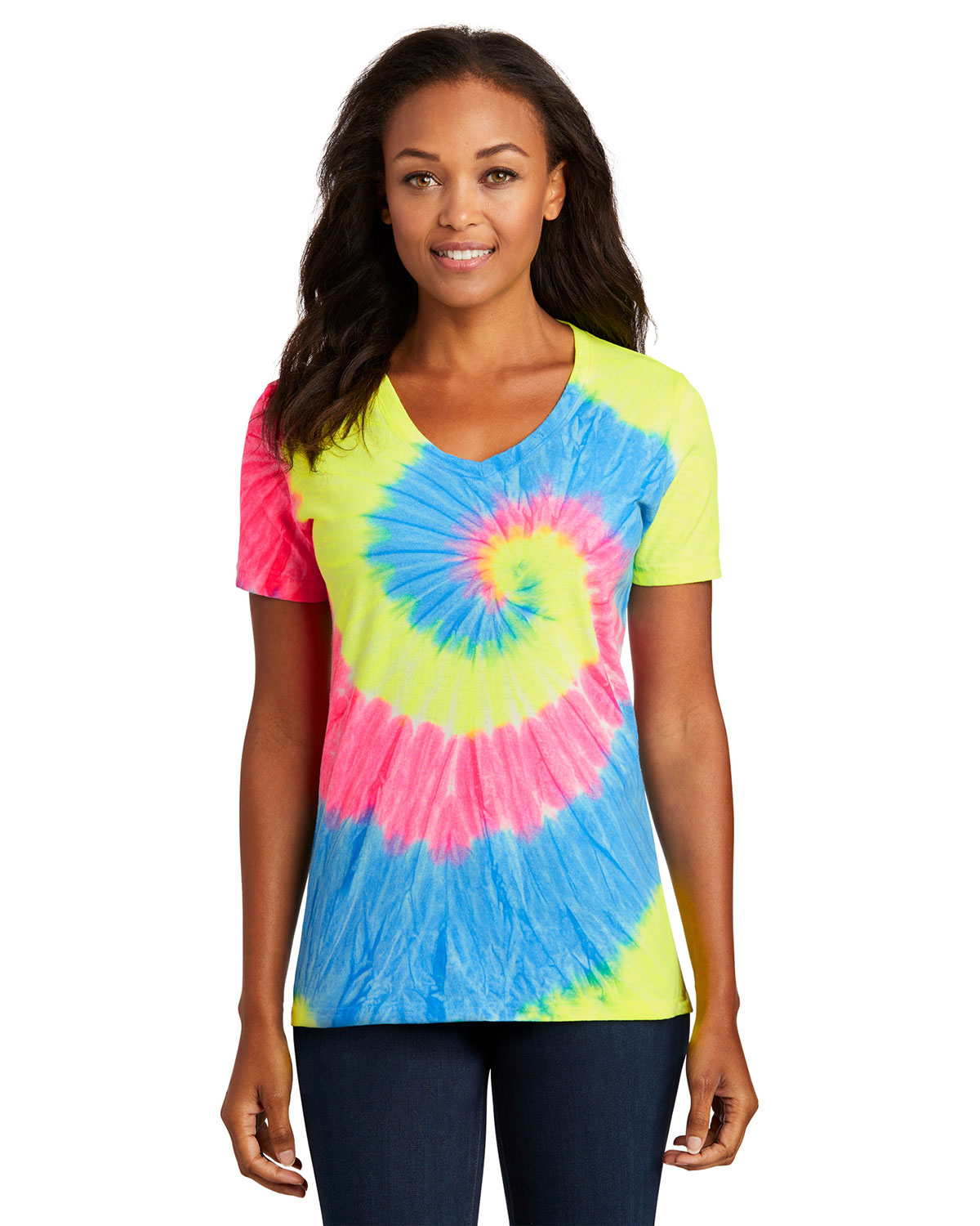 Port & Company LPC147V Women's Tie-Dye V-Neck Tee
