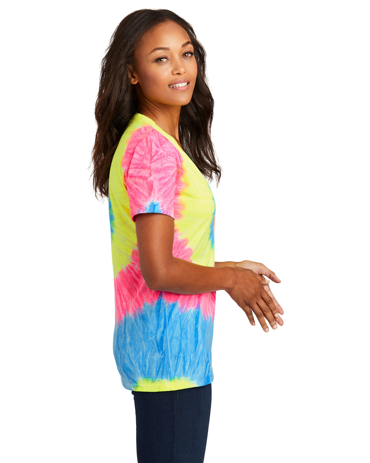 Port & Company LPC147V Women's Tie-Dye V-Neck Tee view 3