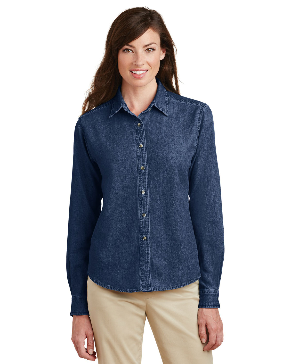 Port & Company LSP10 Women Long-Sleeve Value Denim Shirt | GotApparel.com