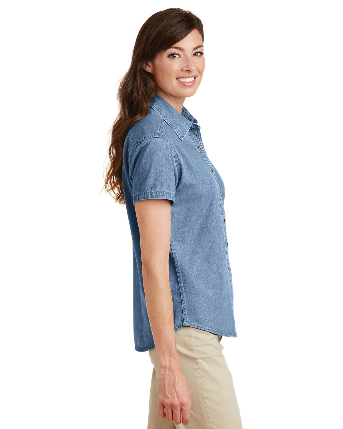 Port & Company LSP11 Women's Short Sleeve Value Denim Shirt view 3