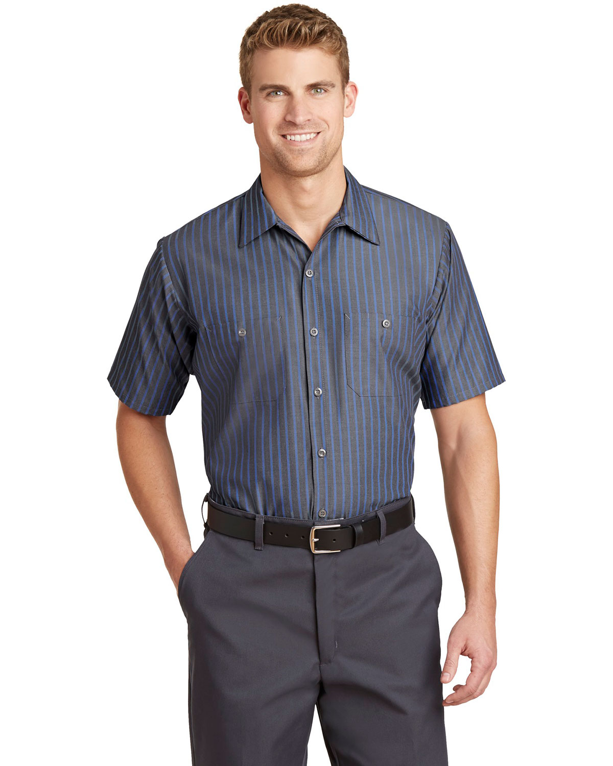 Red Kap CS20 Short Sleeve Striped Industrial Work Shirt