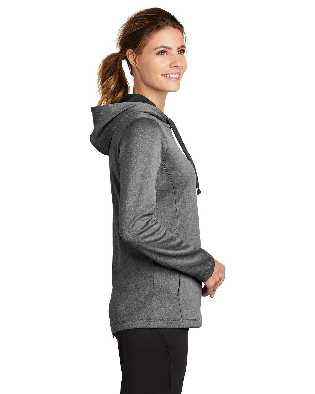 Sport-Tek LST264 Women's PosiCharge Sport-Wick Heather Fleece Hooded Pullover view 3