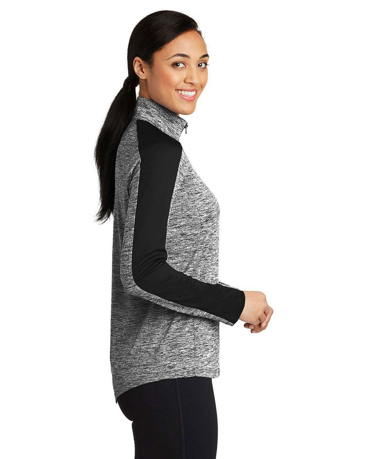 Sport-Tek LST397 Women's PosiCharge Electric Heather Colorblock 1/4-Zip Pullover view 3