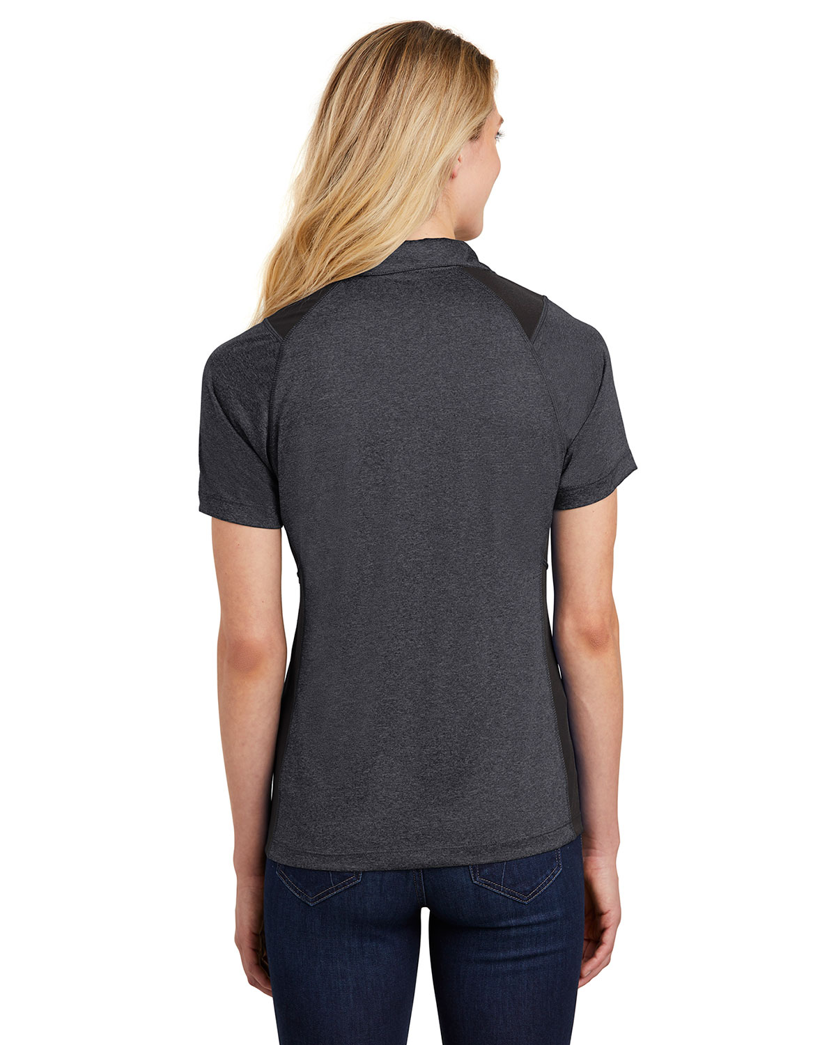 Sport-Tek LST665 Women's Heather Colorblock Contender Polo view 2
