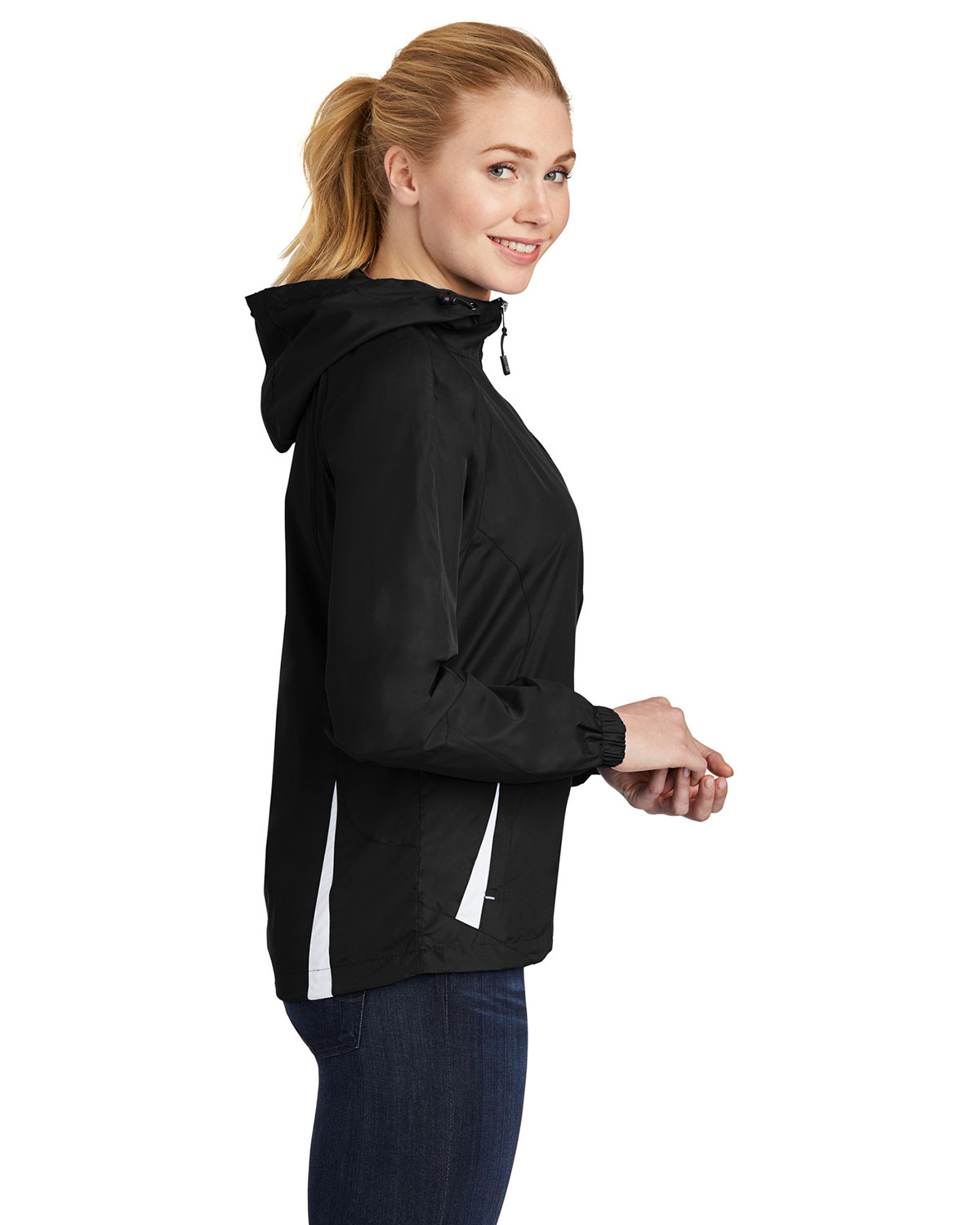 Sport-Tek LST76 Women's Colorblock Hooded Raglan Jacket view 3