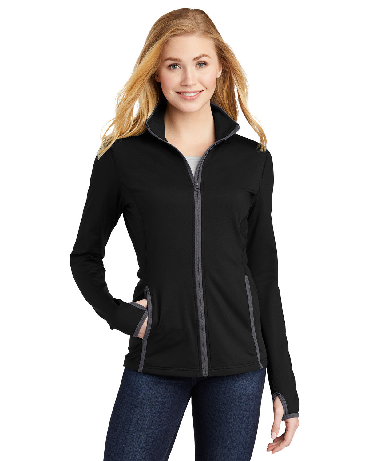 Sport-Tek LST853 Women's Sport-Wick Stretch Contrast Full-Zip Jacket