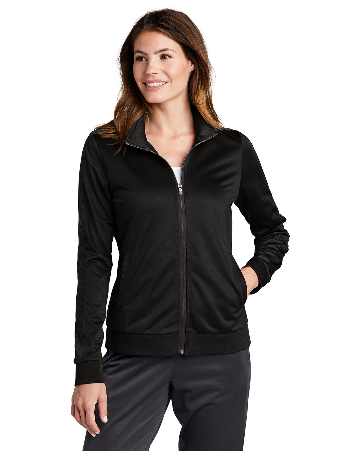 Sport-Tek LST94 Women's Tricot Sleeve Stripe Track Jacket