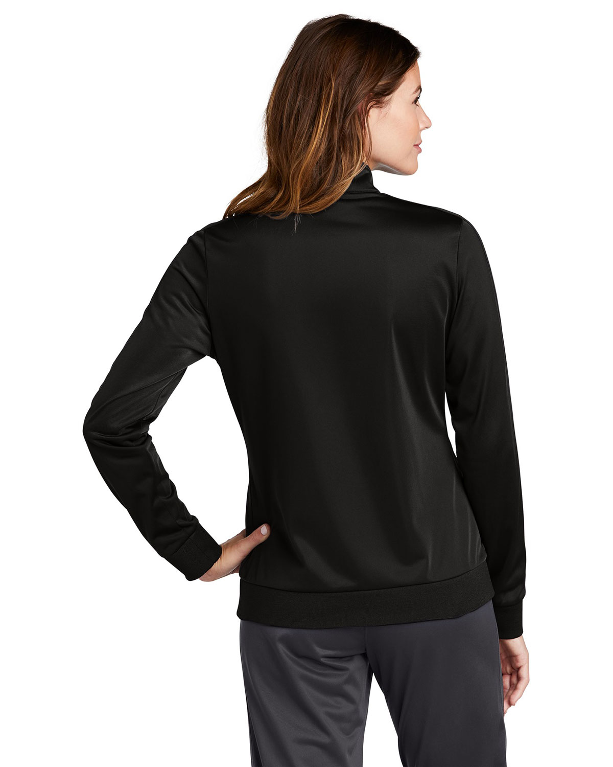 Sport-Tek LST94 Women's Tricot Sleeve Stripe Track Jacket view 2