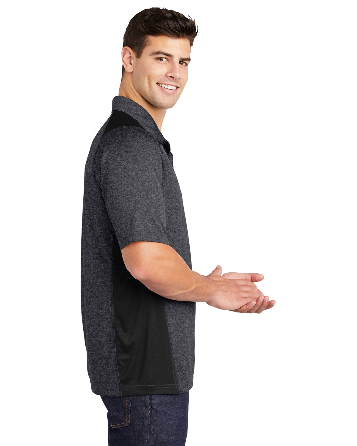 Sport-Tek ST665 Heather Colorblock Contender Polo view 3