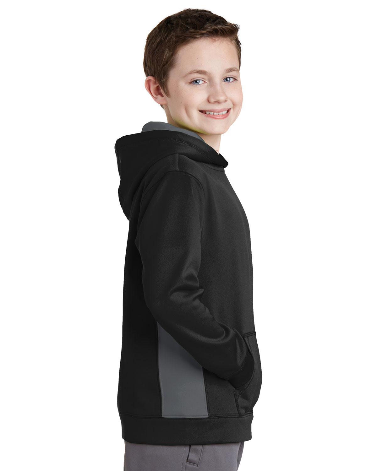 Sport-Tek YST235 Youth Sport-Wick Fleece Colorblock Hooded Pullover view 3