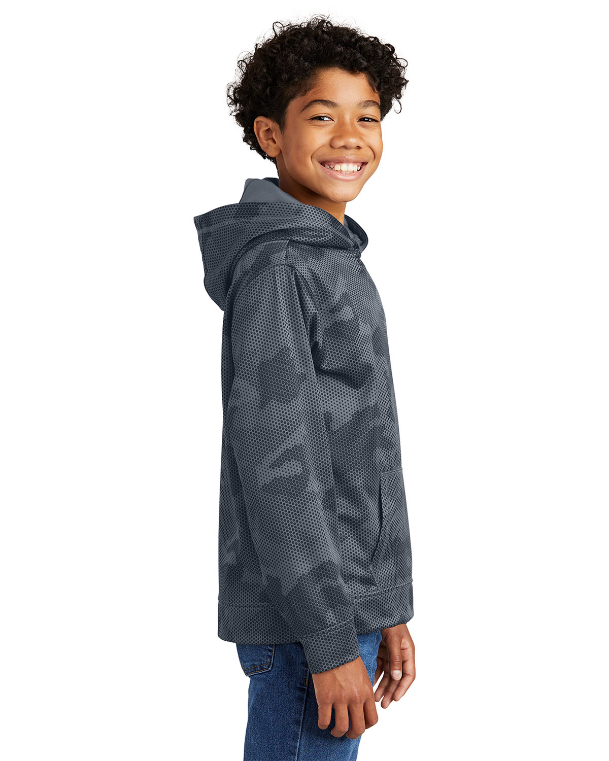Sport-Tek YST240 Youth Sport-Wick CamoHex Fleece Hooded Pullover view 3