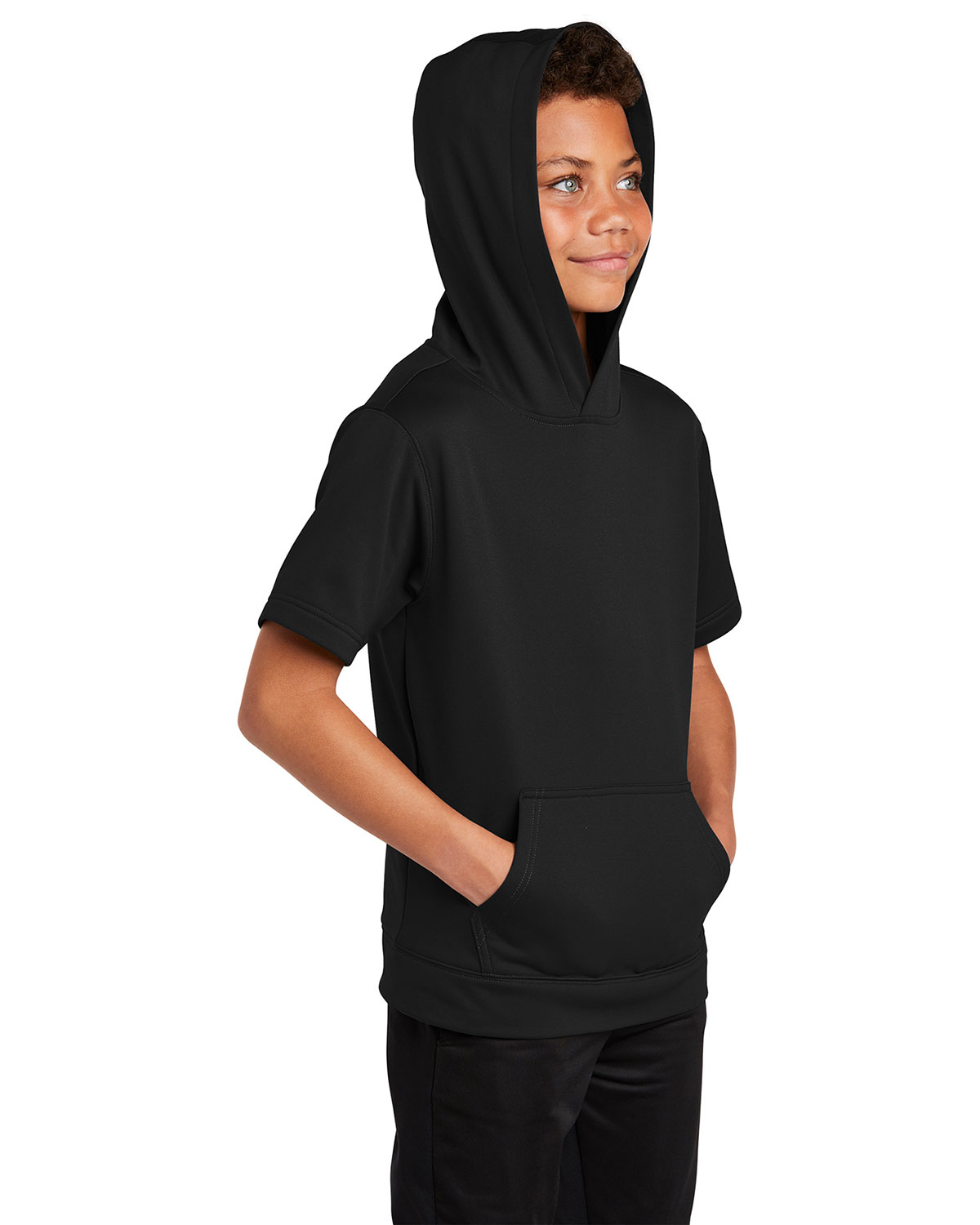 Sport-Tek YST251 Youth Sport-Wick Fleece Short Sleeve Hooded Pullover view 3
