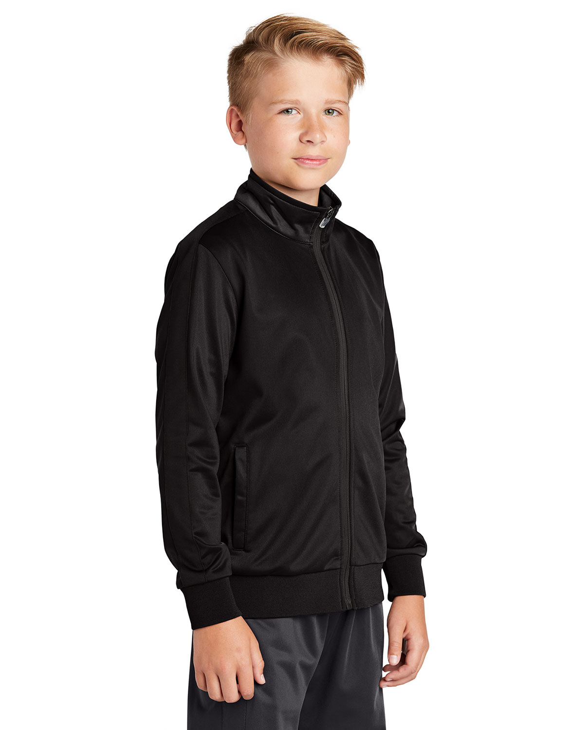 Sport-Tek YST94 Youth Tricot Sleeve Stripe Track Jacket view 3