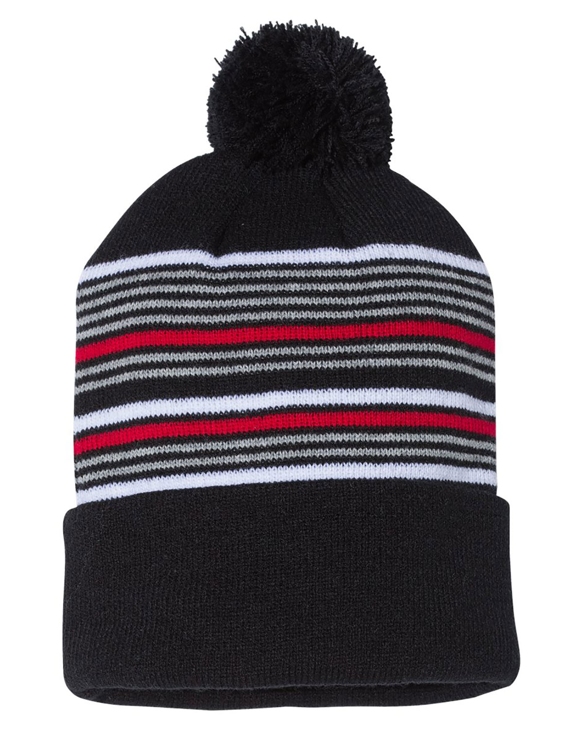 Sportsman SP60 12" Striped Pom-Pom Cuffed Beanie