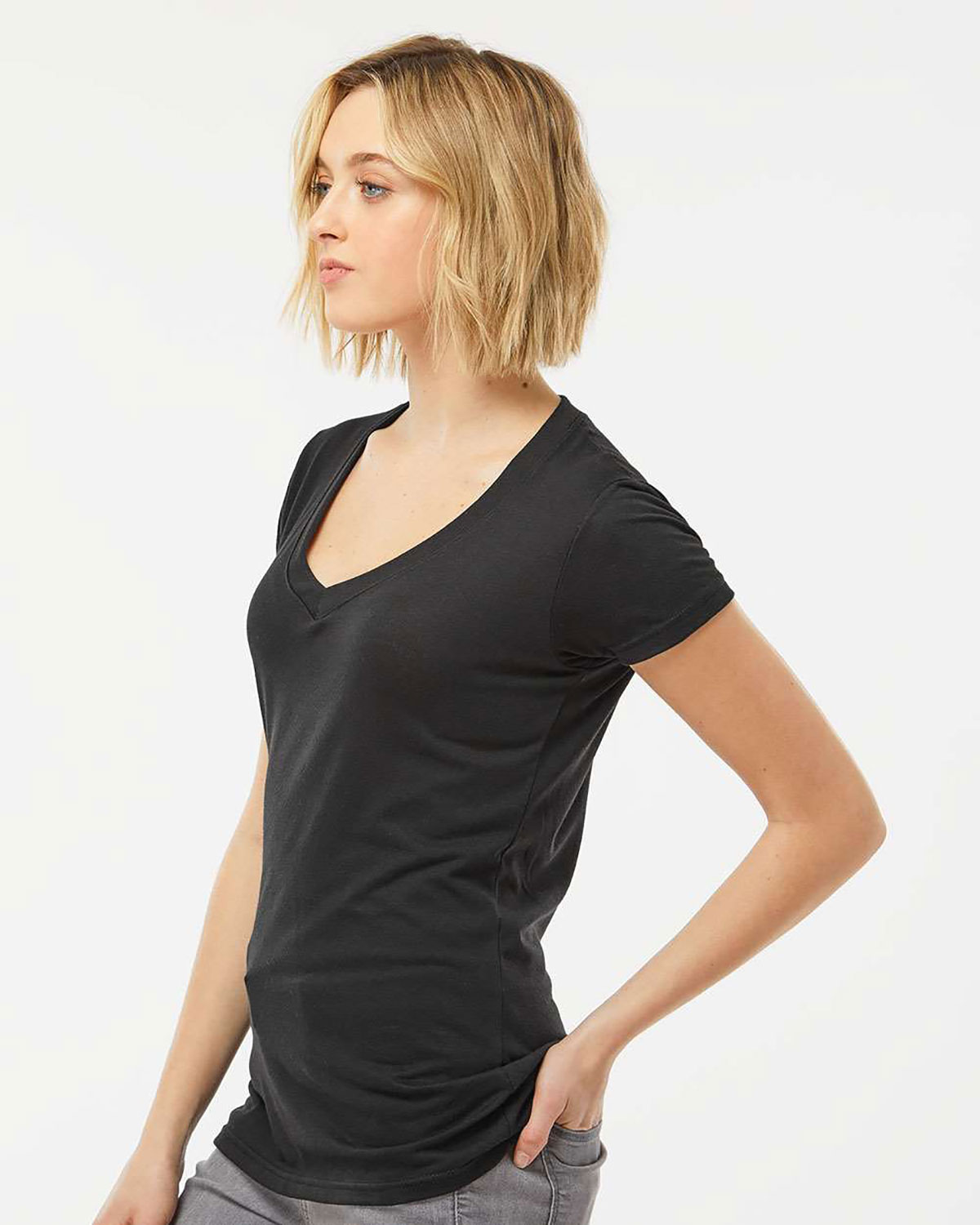 Tultex 244 Women's Poly-Rich V-Neck T-Shirt view 3