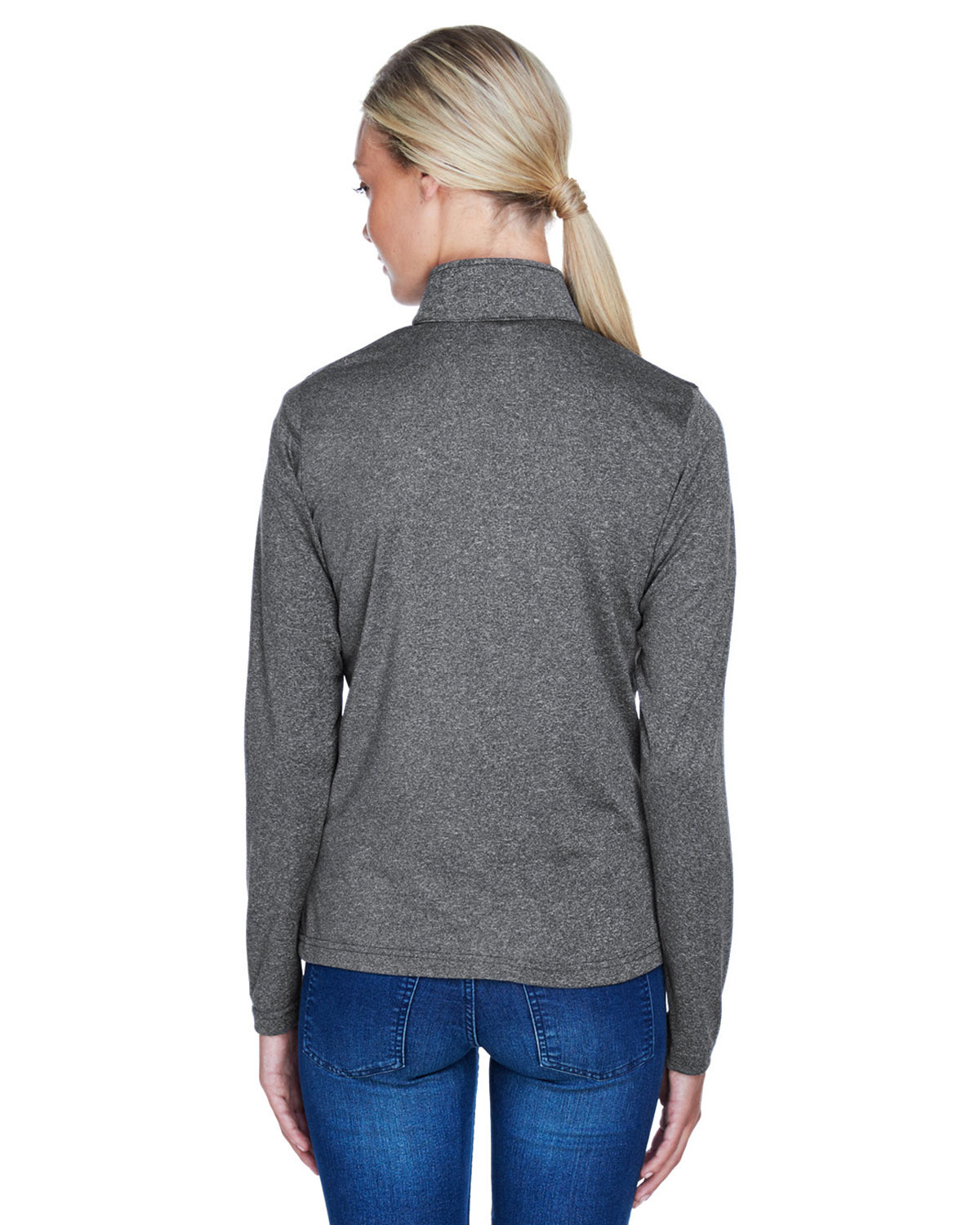 UltraClub 8618W Women's Cool & Dry Heathered Performance Quarter-Zip Pullover view 2