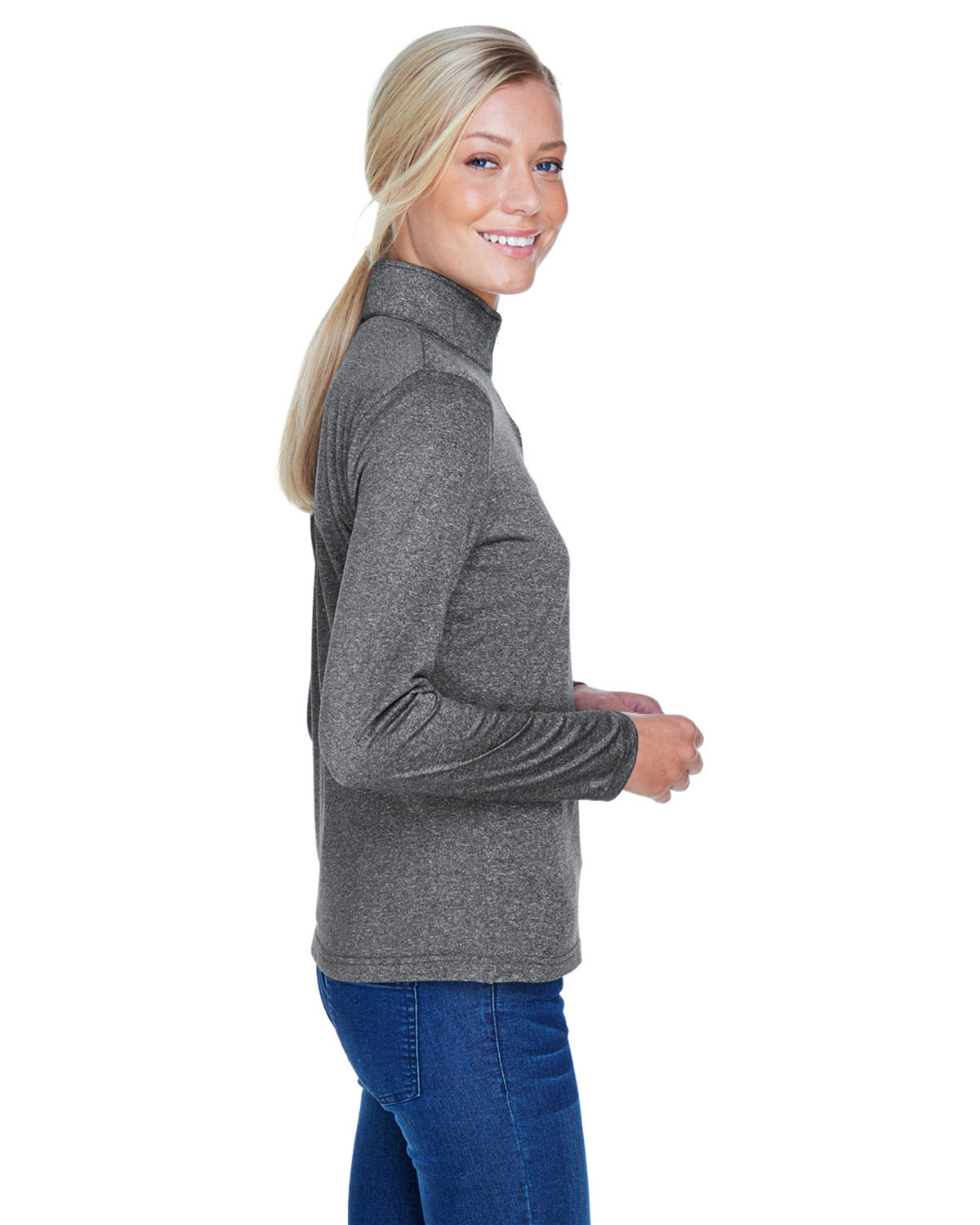 UltraClub 8618W Women's Cool & Dry Heathered Performance Quarter-Zip Pullover view 3