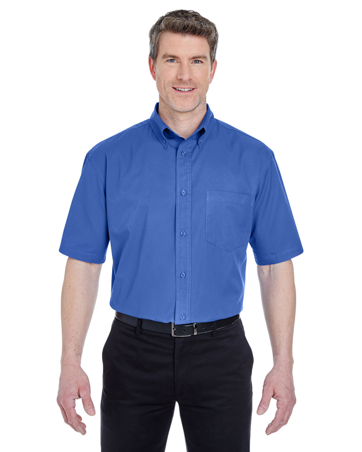 UltraClub Men's Short Sleeve Whisper Twill Shirt – Soft 55% Cotton/45% Polyester, Sizes S-4XL - View #3