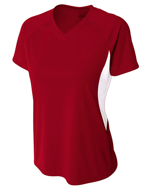 A4 Drop Ship NW3223 Women Color Block Performance V-Neck Shirt at GotApparel